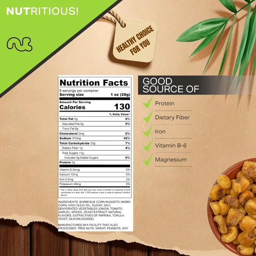 Vista 2 de NUT CRAVINGS - Granos de maíz crujientes tostados - Sabor a barbacoa asado y salado (8 oz - 1 paquete) empacado fresco en bolsa resellable