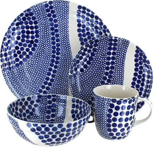 Vista 11 de Cerámica polaca de rosas azules, juego de vajilla de 16 piezas con diseño de mariposa floral roja, 4 lugares, ideal para cenas diarias, comidas