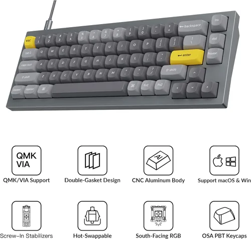 Vista 2 de Keychron Q2 Teclado mecánico personalizado con cable macro programable QMKVIA aluminio completo interruptor Gateron G Pro Brown intercambiable 65