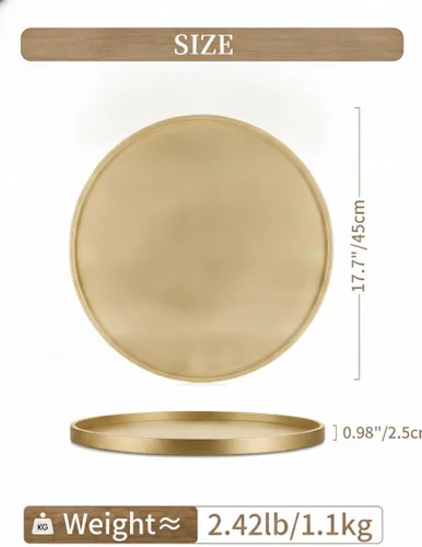 Vista 5 de Hanobe Bandeja otomana grande para servir: bandejas decorativas redondas doradas de 18 pulgadas para mesa de centro de mesa de centro de madera