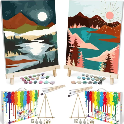 Vista 25 de BAISITE 0304 - Kit de pintura por números para adultos principiantes; paquete de 2 lienzos de 8 pulgadas de ancho x 12 pulgadas de largo; caja