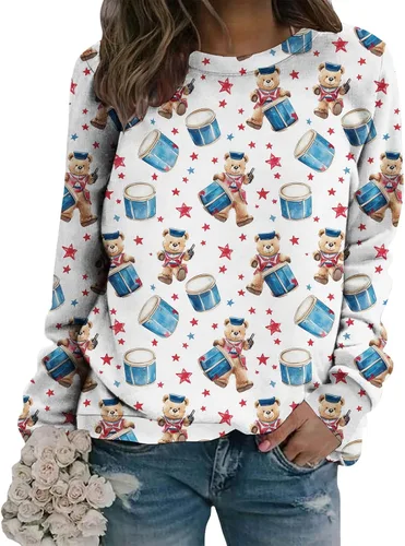 Vista 5 de Sudadera clásica de cuello redondo con patrón de flores boho para primavera y otoño, suave, cómoda, de inspiración retro, pieza de capas para mujer