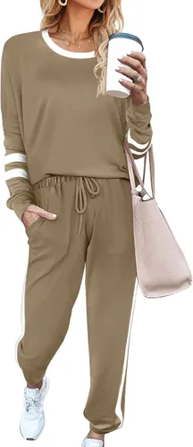 Vista 91 de Aloodor conjunto deportivo de 2 piezas para mujer, con sudadera con cuello redondo, sin botones