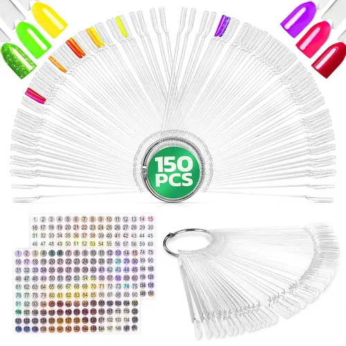 Vista 14 de 100 barras de muestra de uñas para esmalte de gel, acrílico, 2 anillos de metal 100 barras de esmalte de uñas acrílico transparente