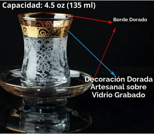 Vista 5 de Juego de 6 vasos de té turcos vintage para mujeres, cristalería, fiesta, estilo árabe, tazas de té marroquíes persas, para adultos, bandeja