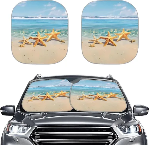 Vista 33 de Parasol para parabrisas de automóvil con estampado de playa tropical, protección universal para proteger el interior del automóvil, bloquea