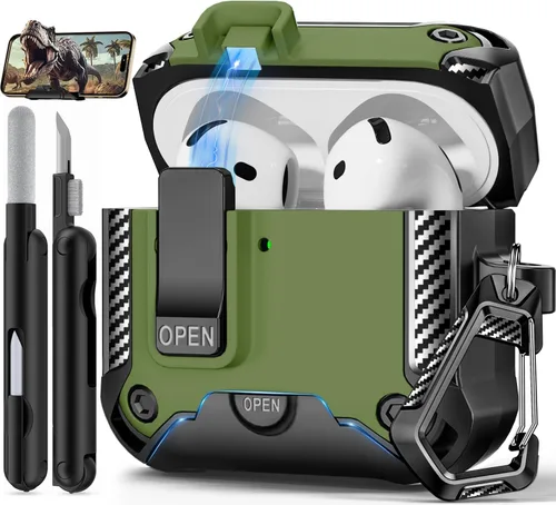 Vista 47 de Funda para AirPods Pro de 2 generación con soporte para teléfono, diseño de interruptor automático de protección completa contra caídas con kit