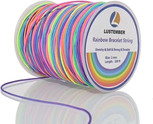 Vista 9 de 1mm Cuerda elástica para pulseras, Cordón elástico arcoíris resistente para hacer joyas, collares, cuentas y manualidades