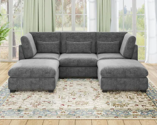 Vista 44 de Sofá Modular de Tamaño Grande, Sofá Seccional de Chenilla Cloud Extra Profundo con Chaise Otomana, Sofá Cama de Chenilla Esponjosa de 5 Asientos