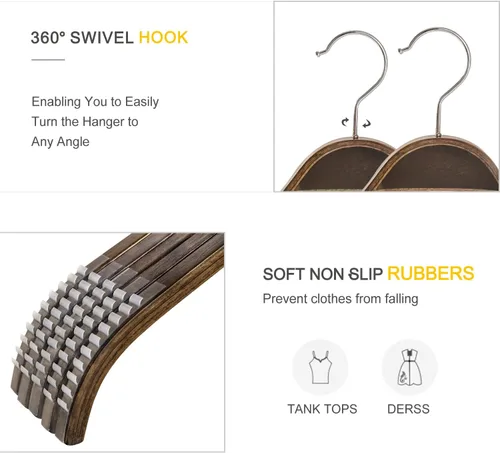 Vista 3 de TOPIA HANGER Perchas delgadas de madera con agarres de goma antideslizantes extra suaves, paquete de 10 perchas de moda de alta calidad sin