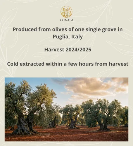 Vista 7 de Aceite de Oliva Virgen Extra Prensado en Frío Orgánico. Aceite de oliva alto en polifenoles de Puglia, Italia. Cosecha fresca de una sola finca