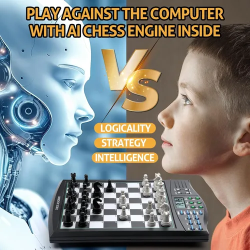 Vista 2 de Talking Chess Academy con sistema de enseñanza de voz, juego de ajedrez electrónico con piezas magnéticas fuertes, tablero de ajedrez electrónico