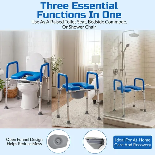 Vista 13 de Ultimate - Asiento de inodoro elevado con asas, cómoda para mesita de noche, reposabrazos acolchados, altura ajustable, asiento de inodoro elevado