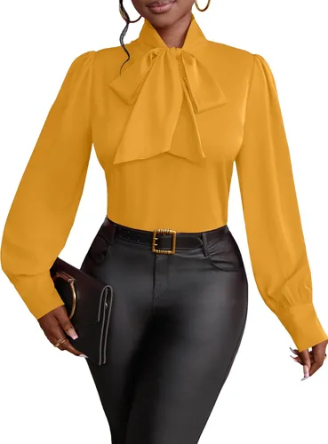 Vista 33 de Vrtige Camisa de mujer elegante con cuello de lazo, manga larga, blusa para la oficina