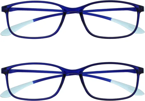 Vista 7 de OPULIZE ICE - Lentes de lectura para mujeres y hombres, marco rectangular resistente a los arañazos con bisagras de resorte, azul oscuro cristal