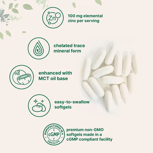 Vista 3 de Micro Ingredients Picolinato de zinc 100 mg por porción, 300 cápsulas blandas Suplemento de zinc para mujeres y hombres Fabricado con aceite MCT