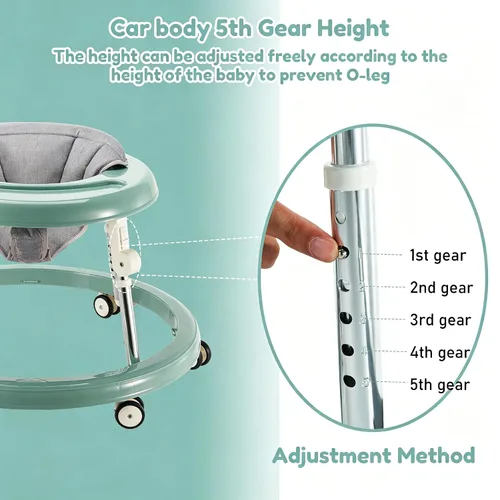 Vista 2 de Andador plegable para bebés, altura ajustable para bebés de 6 a 18 meses (verde)
