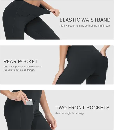 Vista 5 de Cakulo Pantalones capri de yoga para mujer, pantalones acampanados para entrenamiento, atléticos, de verano, corte de bota, pantalones capri