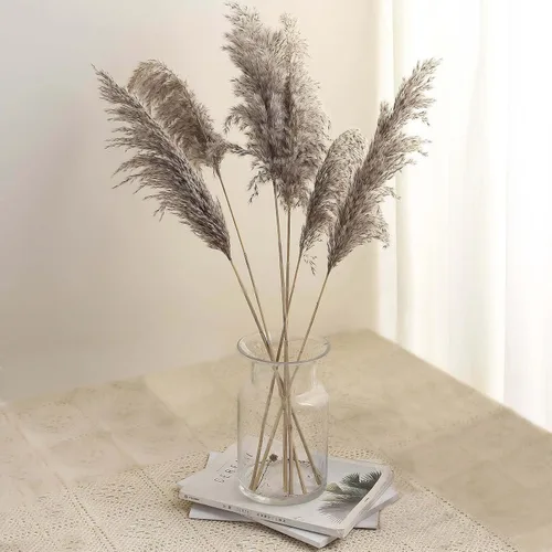 Vista 20 de Efavormart - Paquete de 50 ramos de flores de hierba de pampa seca con cola de conejo marrón de 15 pulgadas, arreglos de tallo bohemio