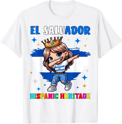 Vista 55 de Camiseta infantil El Salvador Dabbing Girl Hispanic Heritage Celebration, Negro
