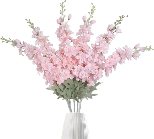 Vista 13 de IPOPU Flores Falsas Delphinium de 33.5 pulgadas, Flores Artificiales de Seda, 6 Piezas Azul Claro Larkspur Flores Artificiales de Tallo Largo