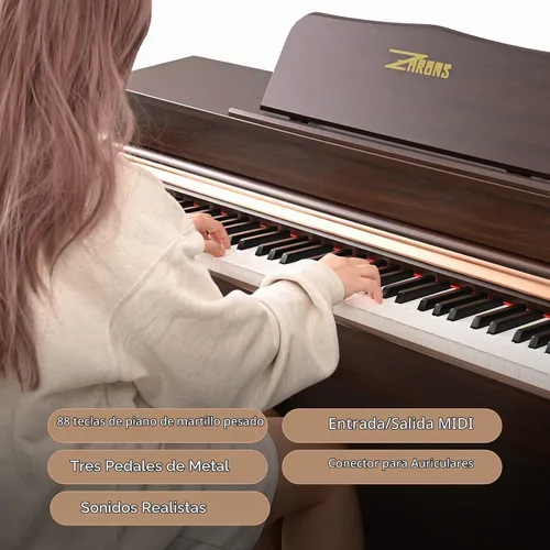 Vista 4 de Piano digital de 88 teclas con teclado de tamaño completo y teclas completamente ponderadas, teclado de piano acústico profesional con martillo