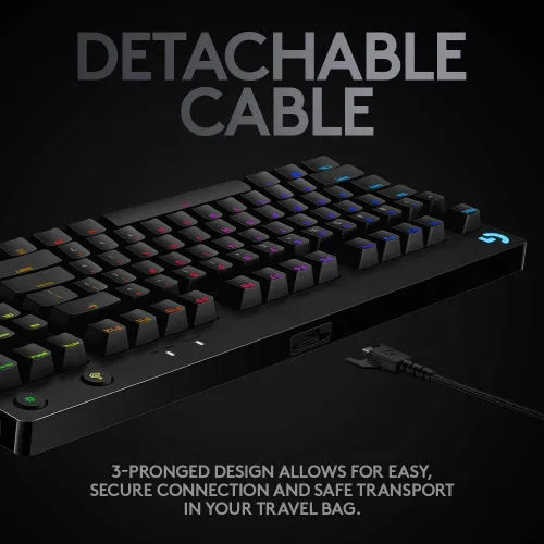 Vista 6 de Logitech G Pro - Teclado para gamers diseño ultra portátil sin teclas numéricas cable micro USB desmontable 168 millones de colores LIGHTSYNC
