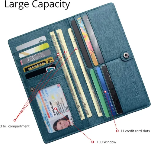 Vista 4 de Bveyzi Billeteras de cuero ultrafino con bloqueo RFID para tarjetas de crédito, billetera plegable para mujer