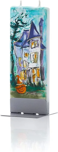 Vista 9 de Vela plana hecha a mano, murciélagos de Halloween, velas de otoño, velas decorativas pintadas a mano, sin perfume, vela de 2 mechas resistente al