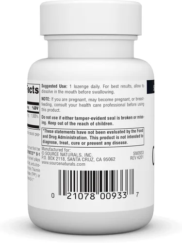 Vista 3 de Source Naturals Coenzymated B-1 25mg Tiamina Cocarboxilasa de acción rápida Disolución Rápida - 60 Pastillas
