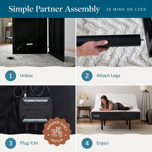 Vista 5 de LUCID Base de cama ajustable L300, Bluetooth, aplicación para teléfono, inclinación de cabeza y pies, masaje dual interactivo, control remoto