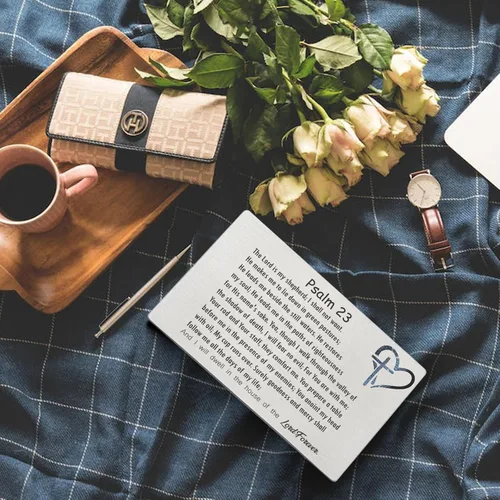 Vista 3 de YODOCAMP Tarjeta de metal con versículos bíblicos cristianos, regalo para hombres y mujeres, Salmo 23, tarjeta de inserción de billetera grabada