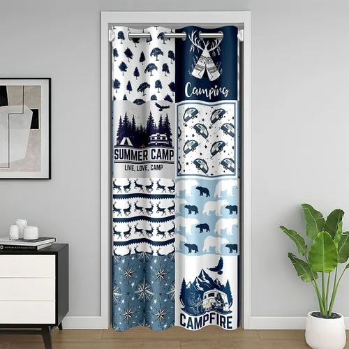 Vista 18 de Erosebridal Cortina opaca para puerta de zorro para niños, bonito diseño de oso bosque, ciervo, para niños y niñas, búho de dibujos animados