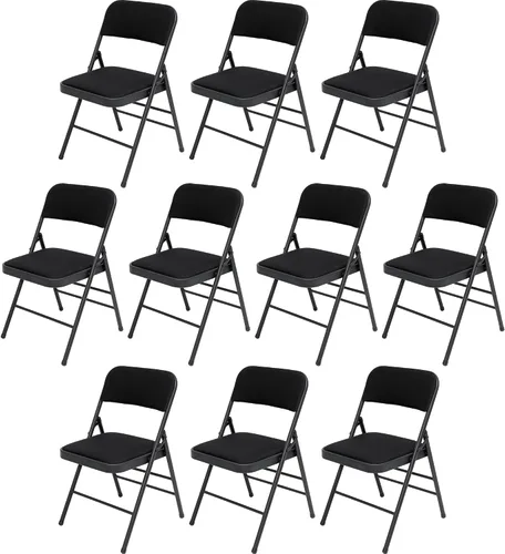 Vista 18 de Paquete de 4 sillas plegables negras con cojín acolchado de tela, juego de sillas de comedor de tela, sillas plegables apilables portátiles