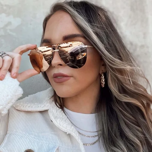 Vista 4 de DIFF Tahoe Designer Oversized Aviator Sunglasses for Women UV400 Protection Brushed Matte Gold Frames