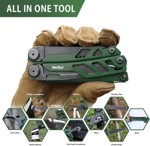 Vista 6 de NexTool Flagship Pro, multiherramienta, alicates multiherramienta con tijeras plegables, cortadores de alambre reemplazables y bloqueo de seguridad