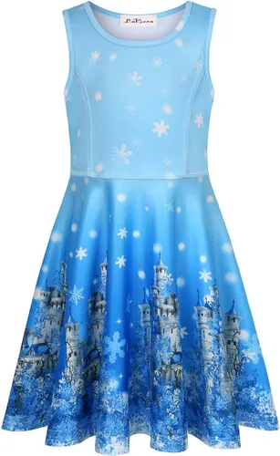 Vista 2 de LaBeca - Vestido sin mangas o de manga larga para niñas, vestidos informales con diseño de unicornio o sirena para niñas pequeñas o grandes