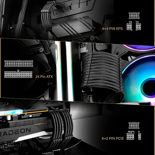 Vista 2 de EZDIY-FAB - Kit de extensión de cable de fuente de alimentación, funda 18 AWG, ATX/EPS/PCIe, 11.8 in, color negro