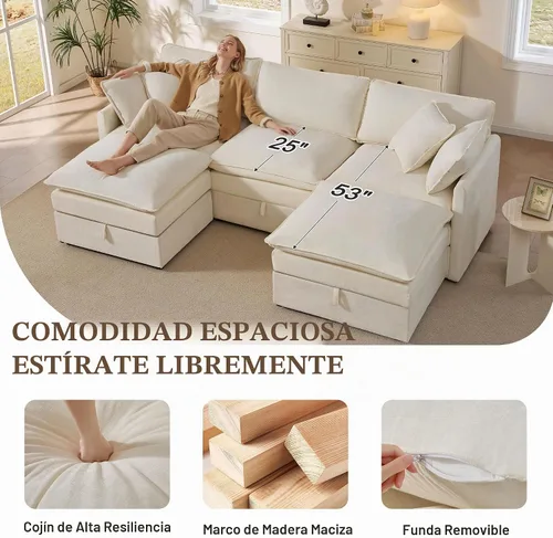Vista 6 de Ihanherry Sofá modular de 103 pulgadas con almacenamiento, sofá de nube en forma de U con otomanas móviles y 4 almohadas, sofás seccionales