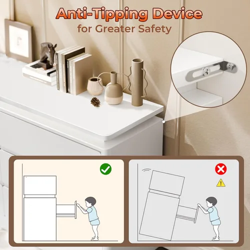 Vista 7 de Loomie Cómoda blanca mejorada de 6 cajones para dormitorio, cajonera larga de 47.2" con estación de carga y luces LED, mueble de almacenamiento
