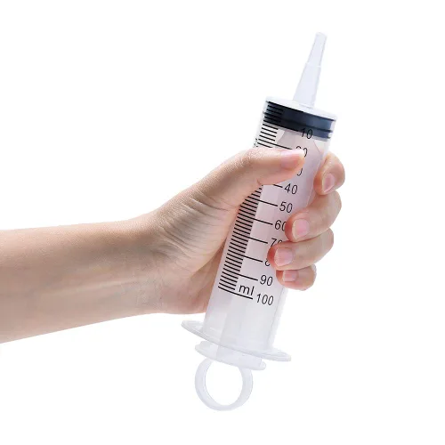 Vista 6 de Paquete de 4 jeringas de 100 ml, jeringa de jardín de plástico grande para laboratorios científicos, medición de nutrientes, riego, relleno