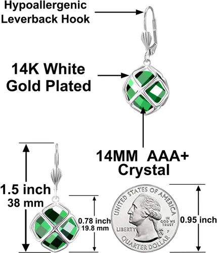 Vista 3 de Aretes colgantes de cristal austriaco de 0.551 in para mujer, joyería Glod de 14 quilates