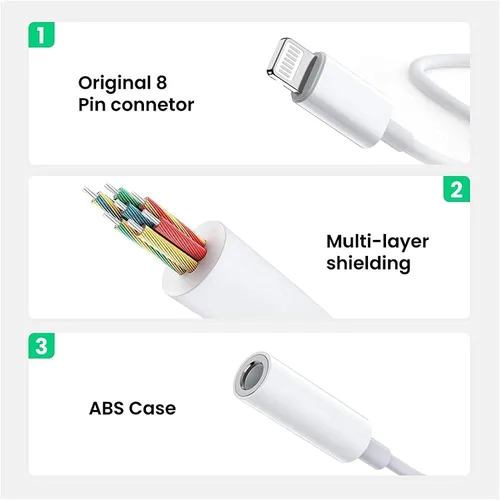 Vista 2 de Paquete de 2 adaptadores Lightning a conector de auriculares de 0.138 in para iPhone, [certificado Apple MFi], cable adaptador de cable auxiliar