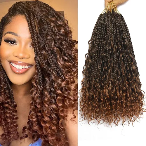 Vista 17 de Flagship 9 Paquetes Goddess Box Braids Cabello de Ganchillo para Mujeres Negras - 10 Pulgadas Pre-enrollado con Puntas Rizadas, Estilo Bohemio 1b