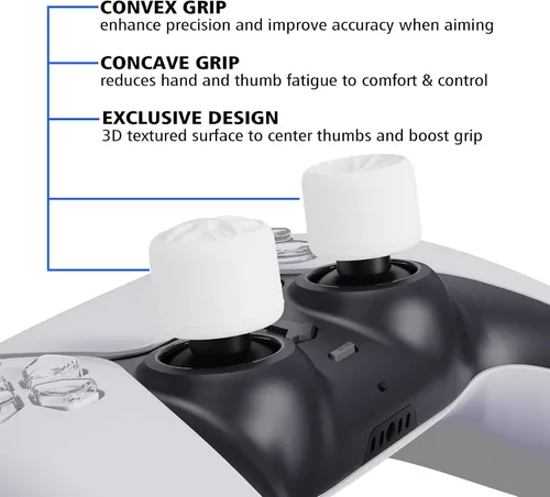 Vista 5 de PlayVital Tapas ergonómicas para joystick analógico blanco para Xbox Series XS, Xbox One, Xbox One XS, para PS5 para PS4, Switch Pro Controller