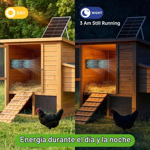 Vista 5 de Ventilador solar para gallinero con funcionamiento 24/7 y 2 temporizadores