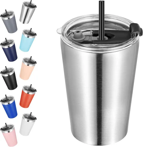 Vista 27 de VEGOND - Vaso térmico de acero inoxidable de 12 onzas con aislamiento al vacío de doble pared, vaso para viaje con tapa y pajita reutilizable Negro
