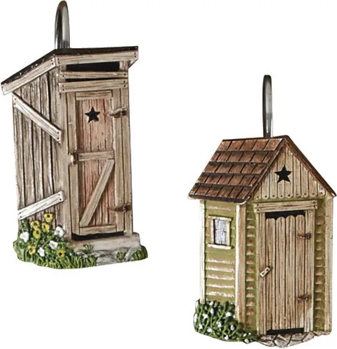 Vista 5 de Park Designs Cortina de ducha Outhouse, juego de ganchos Resina Pintado a mano Dije de país vintage Decoración de baño de granja