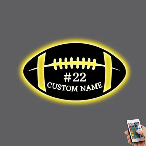 Vista 15 de Regalos personalizados de fútbol para niños con nombre personalizado con luz nocturna LED, letrero de pared de fútbol de neón con 16 colores que