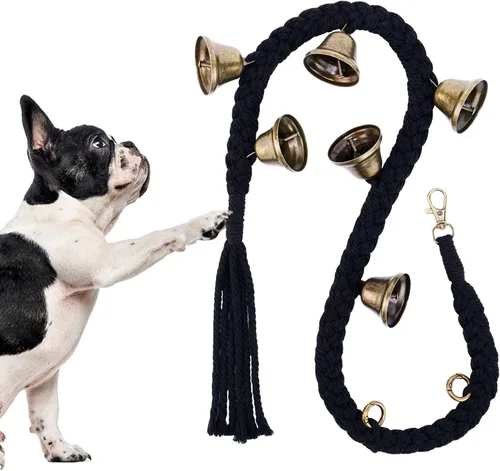 Vista 9 de Timbre de perro para entrenamiento de orinal en la puerta, de algodón tejido a mano con 6 campanas extra fuertes para entrenamiento de perros